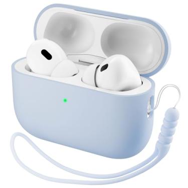 Imagem de ORNARTO Capa compatível com AirPods Pro 3 (2025), capa protetora de silicone líquido para AirPods Pro 3ª geração com cordão macio frontal capa de silicone visível por LED - azul bebê