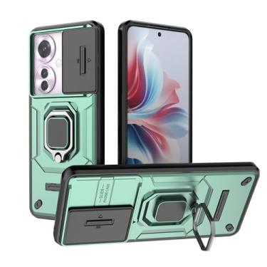 Imagem de SORAKA Capa para OPPO Reno11 F 5G com suporte para anel e tampa deslizante para câmera Capa OPPO Reno11 F 5G com placa de metal para suporte magnético para carro Capa de camada dupla em PC e TPU