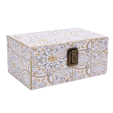 Imagem de Cryfokt Caixa de Armazenamento de Jóias de Couro, Caixa de baú de Tesouros Vintage Com Fivela, Organizador de Lembrança Decorativo de Madeira de Madeira para Joalheria, Brincos