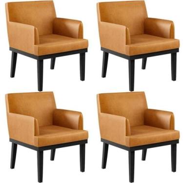 Imagem de Kit 04 Poltronas Base Preto Beatriz W01 material sintético Whisky - LY