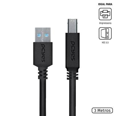 Imagem de Cabo Para Impressora E Hd Externo Usb A 3.0 Macho Para Usb B 3.0 Macho 28awg Puro Cobre 3 Metros - Puabm3-3