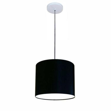 Imagem de Lustre Luminária Pendente Vivare Free Lux Pe-4107br Cúpula Em Tecido 25x20cm Preta Canopla Branca E Fio Cristal