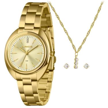 Imagem de Kit Relógio Feminino Lince Dourado LRGM049L36 K0H4C1KX