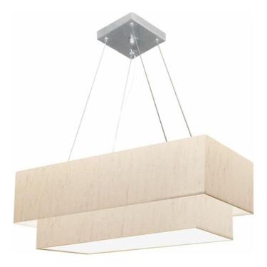 Imagem de Lustre Pendente Duplo Retangular Vivare Md-4321 Cúpula Em Tecido 80x40cm X 70x30cm - Bivolt Linho Bege 127/220v