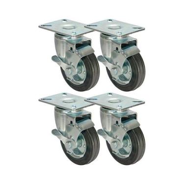 Imagem de Kit 4 un roda rodízio giratório freio borracha maciça 4 pol - AJAX