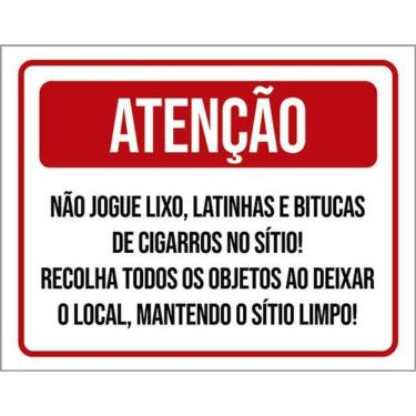 Imagem de Kit 3 Placas Atenção Não Jogue Lixo Bitucas No Sítio 36X46