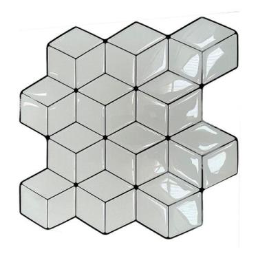 Imagem de Pastilha Adesiva Resinada Cubo Branca com Rejunte Preto - 28,5 cm x 28