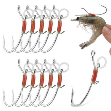 Imagem de Shaddock Fishing Ganchos luminosos de camarão, 10 peças que brilham no escuro luz noturna isca de camarão ganchos de aço de alto carbono para robalo carpa bagre lúcio croupers água salgada pesca em