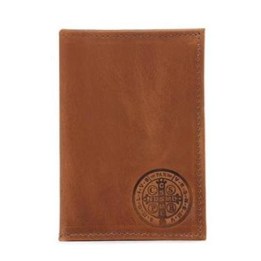 Imagem de Porta Documento CNH RG Couro Divisorias Para Cartoes Plasticos Internos Estampa Medalha São Bento-Masculino