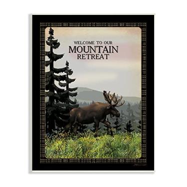 Imagem de Stupell Industries Citação Welcome Mountain Retreat Alce Wildlife Tree Forest, projetado por Stephanie Workman Marrott, 33 x 49, verde