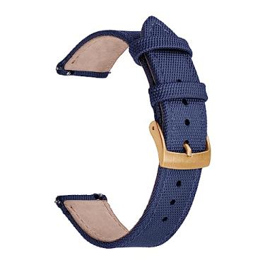 Imagem de JWNSPA Pulseiras de relógio híbridas de couro e nylon à prova d'água – Liberação rápida 18 mm, 20 mm, 22 mm, pulseira de reposição com fivela prata/preto/dourada para homens e mulheres (20 mm, fivela