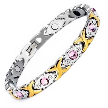 Imagem de Pulseira Magnética Prateado Com Dourado Unissex Zircônia Bracelete