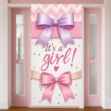 Imagem de Faixa de porta de lembrancinhas de festa revelação de gênero para meninas, capa de porta de bebê de boas-vindas para lembrancinhas de chá de bebê, adereços de foto floral revelação de gênero (laço