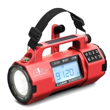 Imagem de Rádio meteorológico FM/AM/SW, grande lanterna/alto-falante, tipo C, despertador com temporizador de sono, carga de manivela solar, bateria AA, carregador de celular kit de sobrevivência de furacões