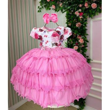Imagem de Vestido Infantil Jardim Encantado Rosa com Peito Florido em Rosa Chicl