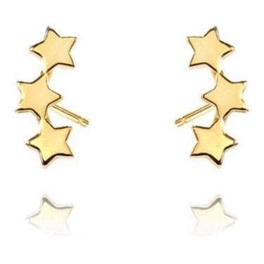Imagem de Brinco Infantil 2 Furo Estrela Triplo F. Ouro - Dourado