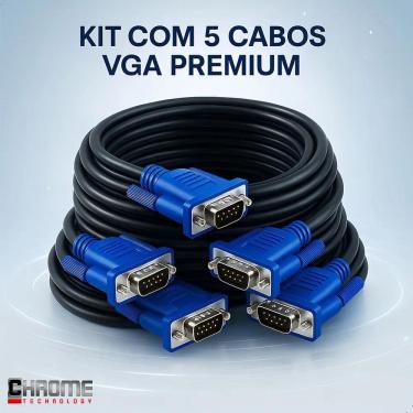 Imagem de 2X Combo 5 Cabos Vga Para Monitor Cabo Resistente Blindado