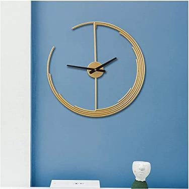 Imagem de Relógio de parede, relógio de arte moderna, relógio de parede grande de metal de 48 cm, relógios artísticos modernos em forma de corda da lua, para sala de estar, restaurante, relógio de quartzo