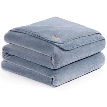 Imagem de UGG Cobertor de pelúcia casal/queen, cobertor fofo de lã para cama, cobertor luxuoso e aconchegante para sofá, roupa de cama queen hipoalergênica lavável, 228 x 228 cm, azul jeans (branca)