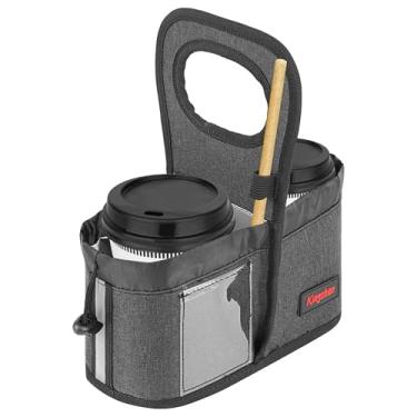Imagem de Kingshion Transportador reutilizável de 2 xícaras de café com alça para entrega, porta-copos para bebidas quentes e frias, café, coquetéis - cinza escuro