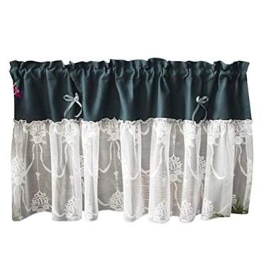 Imagem de LUOFDCLDDD Meia cortina, cortina curta, cozinha, banheiro, café, cortina decorativa/estilo pastoral americano/cortina pequena decorativa de renda verde/para porta de armário/lareira/pia/1 peça/L 200 x