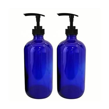 Imagem de 1000 ml/958.2 g, 2 unidades, conjunto de dispensador de sabão de vidro de cor sólida, frascos dispensadores de sabonete para banheiro, saboneteira de cozinha (azul) (azul)