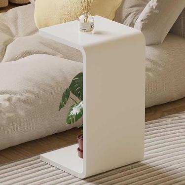 Imagem de Mesa de canto de acrílico mesa de centro em forma de C mesa lateral retangular transparente moderna para sala de estar mesa de destaque de casa compacta