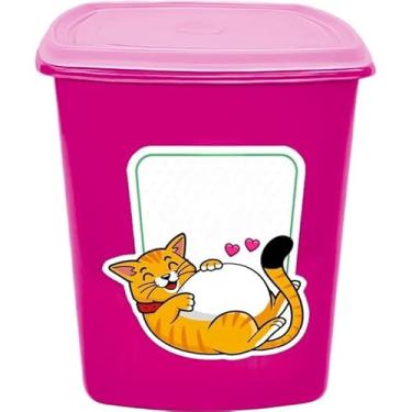 Imagem de Porta Ração 6 litros Pote para Ração de Cães e Gatos (Gato Rosa,1 unidade)