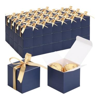 Imagem de EUSOAR Caixas de lembrancinhas, 120 peças, 5 x 5 x 5 cm, pequenas caixas de petiscos, mini recipiente de biscoitos com fita dourada, caixa de doces macaron de cubo de papel, armazenamento de sabão