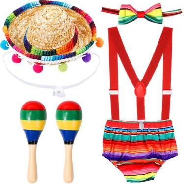 Imagem de Roupa de bebê mexicana de 1º aniversário de Geyoga com Rattle & Shaker