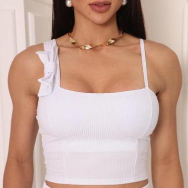 Imagem de Blusa Feminina Básica Regata Com Bojo Festa Balada - Generica, Branco,
