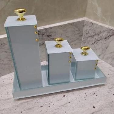 Imagem de kit organizador com bandeja para banheiro (Branco com dourado)