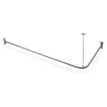 Imagem de Naiture varão de cortina de chuveiro de canto de aço inoxidável 152 x 152 cm com suporte de teto, acabamento em níquel escovado