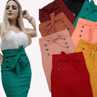 Imagem de Kit 3 Saias Sortidas Bengaline Feminina Com Cintura Alta Midi Social F