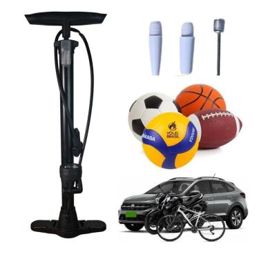 Imagem de Bomba Ar Manual Encher Pneus Com Manômetro 2 Bicos Boia