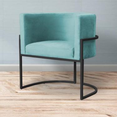 Imagem de Poltrona Decorativa Base Preta Luna Veludo - Straso Móveis, Veludo Azu