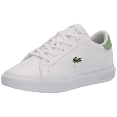 Imagem de Lacoste Tênis infantil unissex Powercourt, Branco/Verde claro, 13.5 Little Kid