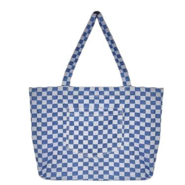 Imagem de Bolsa Hobo feminina jeans de ombro, casual, leve, grande capacidade, para viagens, compras, Xadrez