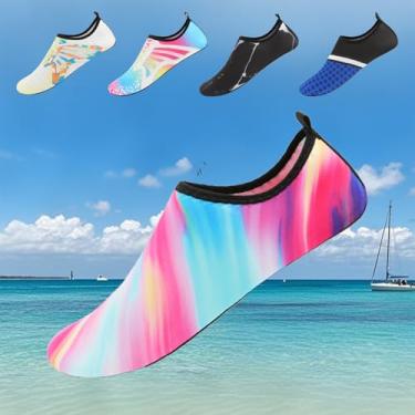 Imagem de Sapatos aquáticos para mulheres e homens, meias antiderrapantes para ioga, para uso interno, exterior, praia, natação, surf, esportes, parque aquático, Dazzle Rainbow, 7.5-8 Women/6.5-7.5 Men