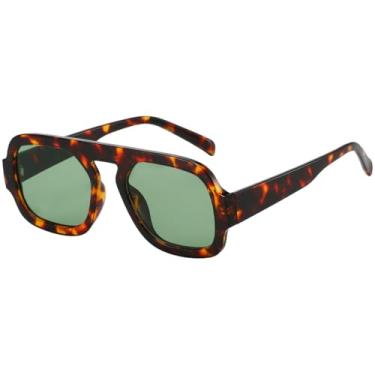Imagem de Óculos de sol aviador quadrados modernos para mulheres e homens, design vintage, armação moderna, óculos de sol grandes, verde-tartaruga