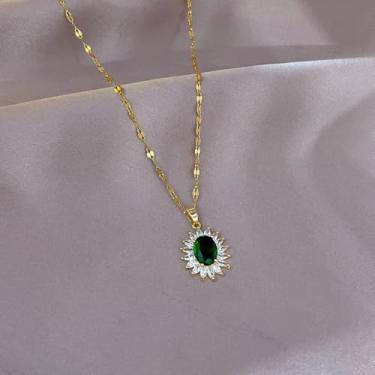 Imagem de Colar com pingente de girassol para mulheres, banhado a ouro, verde, zircônia cúbica, ajustável, moderno, delicado, simples, minimalista, joia de strass para presente