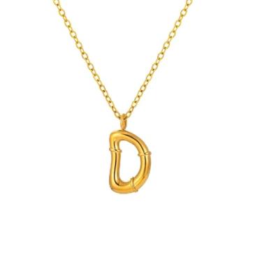 Imagem de Colar com pingente de letra inicial estilo bambu pingente de monograma personalizado em aço inoxidável para uso diário e, F, Aço inoxidável, Sem Pedra Preciosa