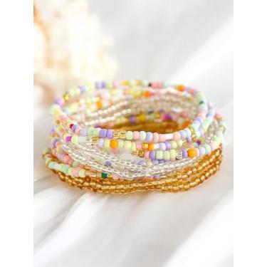 Imagem de 1 conjunto/11 peças de pulseiras com contas para mulheres, pulseira pequena com contas de vidro, boho, elástico para mulheres, verão, praia, boho, joias de presente
