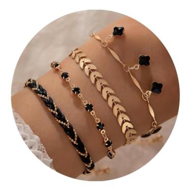 Imagem de Pulseira de elos finos para mulheres, moderna, delicada, empilhável, boêmia, conjunto de pulseiras em camadas, acessórios modernos, joias e presentes, One Size, Metal, Sem Pedra Preciosa