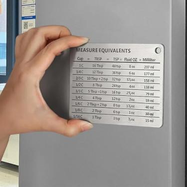 Imagem de Ímã de tabela de conversão para geladeira, conversões de medição inoxidável para copos, colheres de sopa, colheres de chá, onças líquidas e mililitros - prata