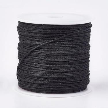 Imagem de Cordão de nylon para pulseiras, 49 metros de 1 mm, cordão de nó chinês, fio de contas, cor preta, cordão decorativo para artesanato para fazer joias de macramê faça você mesmo, confecção de tricô, nó