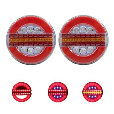 Imagem de 2 peças 12V 24V 38 LED Luz traseira redonda sequencial dinâmica de corrida Lâmpada de sinalização de marcha ré para caminhão e reboque