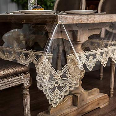 Imagem de ARTABLE Toalha de mesa de vinil de renda, retangular, impermeável, transparente, com borda de macramê de renda champanhe, para casamento, cozinha, casa, ambientes externos, feriados, decoração de