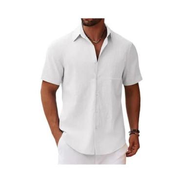 Imagem de Camisa Masculina Leve De Manga Curta Para O Verão Com Bolso No Peito, 