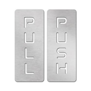 Imagem de The Hopper Shop: Placa para porta de empurrar/puxar - Placa de corte gravada a laser para escritórios, empresas, banheiro, banheiro, uso interno e externo - 12 cm C x 5 cm L (alumínio escovado) (prata